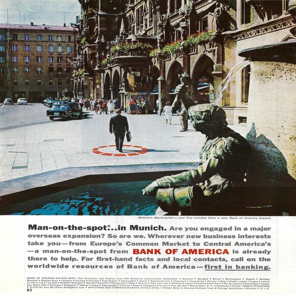 1967 Bank Of America Man on the Spot in Munich Germany Vintage Print Ad/Poster - Picture 1 of 1